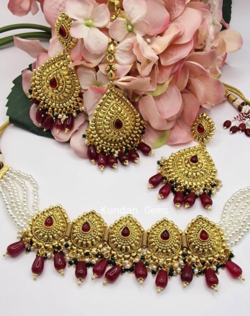 Handmade Matte Gold Finish Choker Set