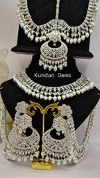 3 Piece Polki Silver White Necklace Set