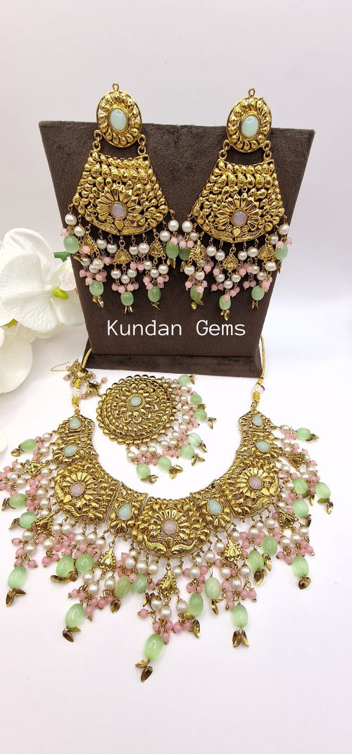 Handmade Matte Gold Necklace Set