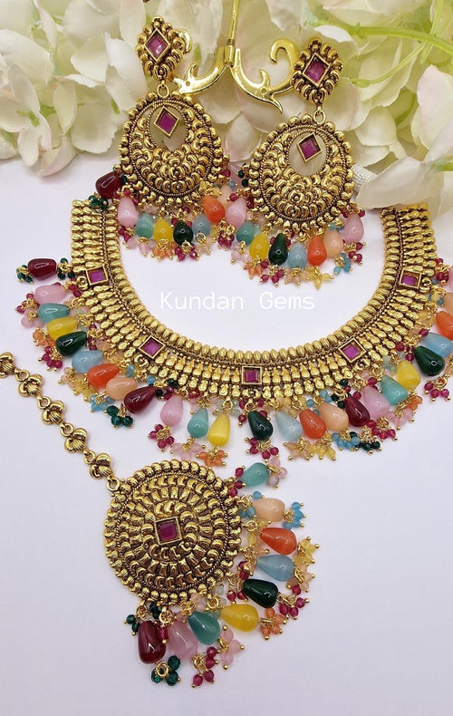 Handmade Matte Gold Necklace Set