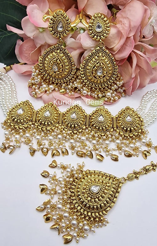 Handmade Matte Gold Finish Choker Set