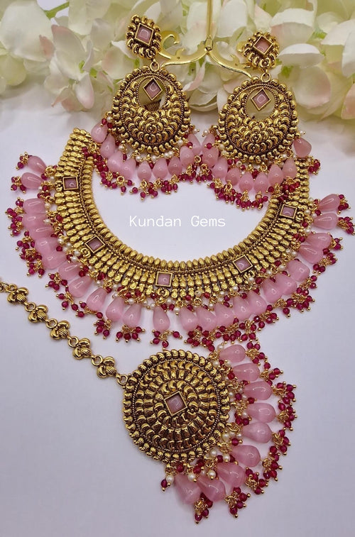 Handmade Matte Gold Necklace Set