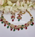 Hot Pink & Green Jadau Necklace Set