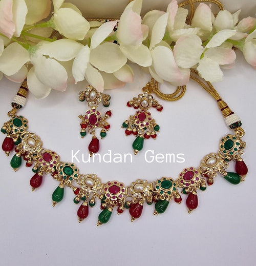 Hot Pink & Green Jadau Necklace Set
