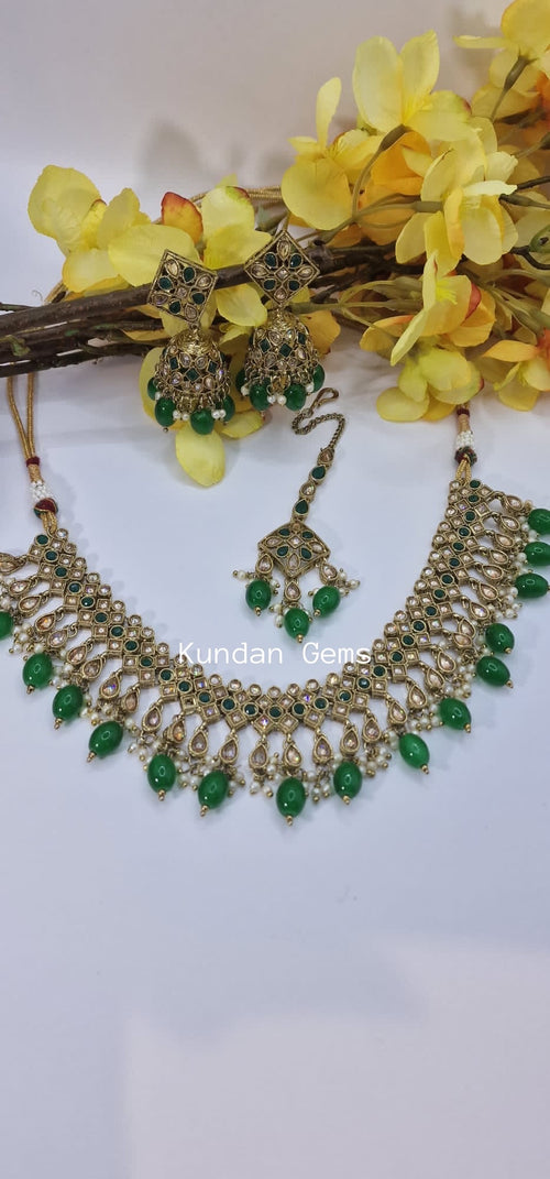 Polki Necklace Set with Jhumki