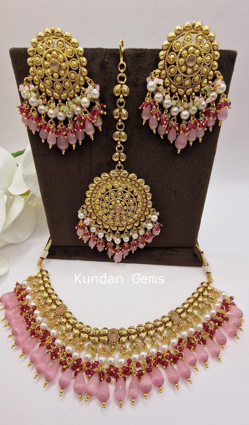 Handmade Matte Gold Necklace Set
