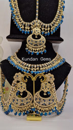 3 Piece Polki midnight blue necklace set