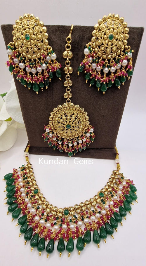 Handmade Matte Gold Necklace Set