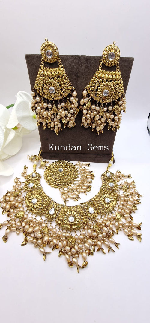 Handmade Matte Gold Necklace Set