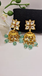 Uncut Kundan Mint Green Jhumki