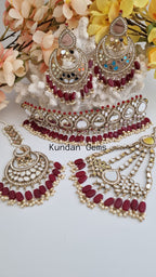 Gold and Maroon mirror choker 4 piece set