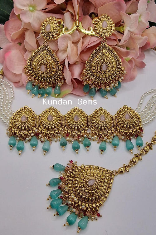 Handmade Matte Gold Finish Choker Set