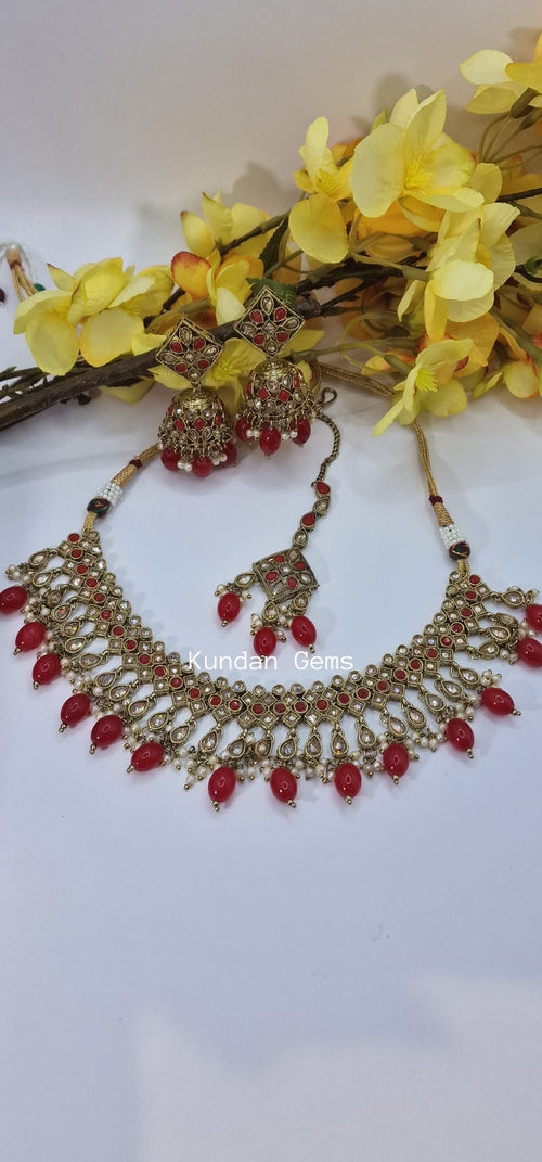 Polki Necklace Set with Jhumki