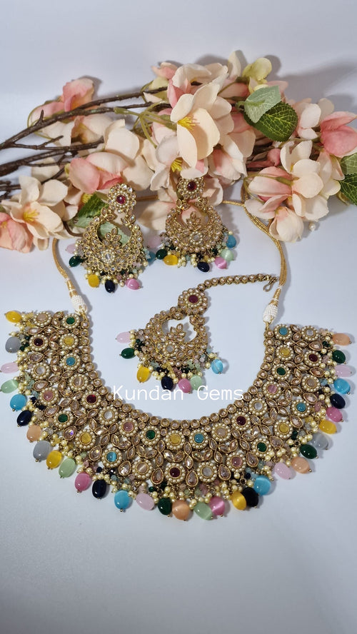 Multicolor Polki Necklace Set