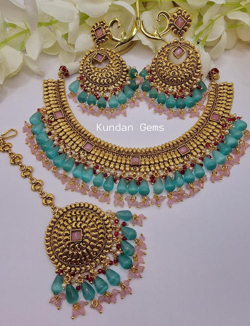 Handmade Matte Gold Necklace Set