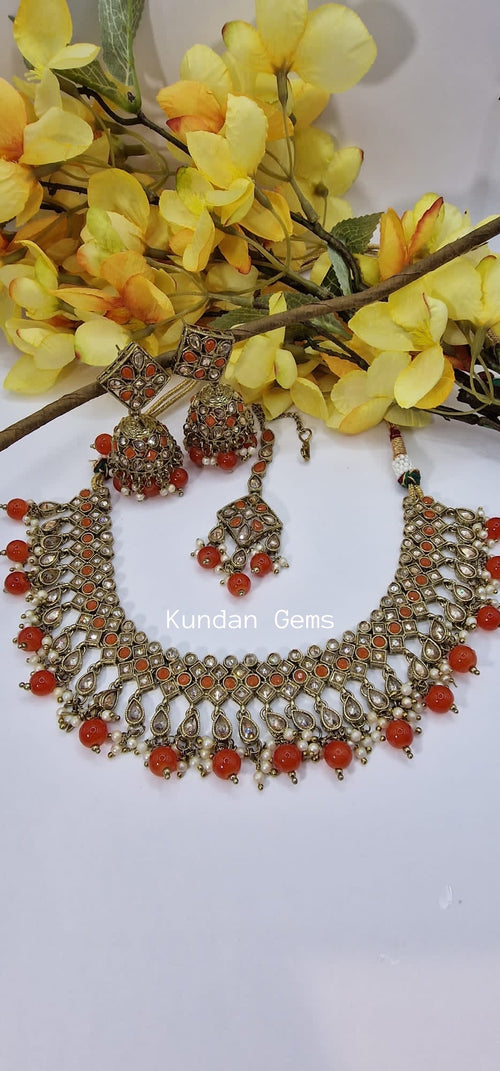Polki Necklace Set with Jhumki