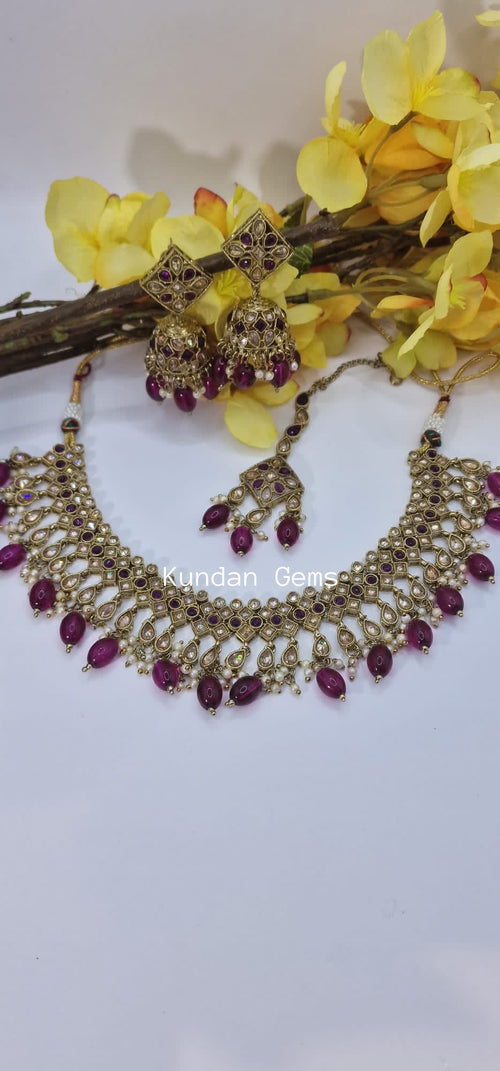 Polki Necklace Set with Jhumki
