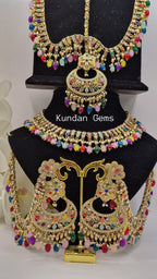 3 Piece Polki Multicolored Necklace Set