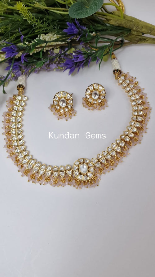Uncut Kundan Slim Line Necklace Set