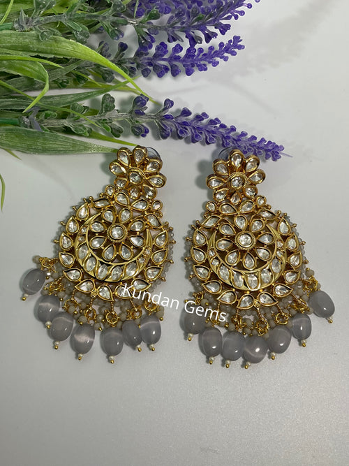 Uncut Kundan grey earrings