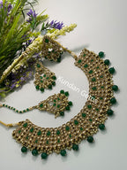 Polki bottle green necklace set