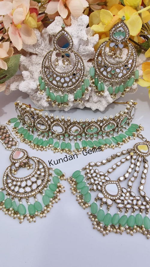 Mint and gold mirror 4 piece set