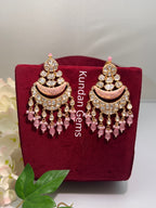 Uncut Kundan baby pink earrings