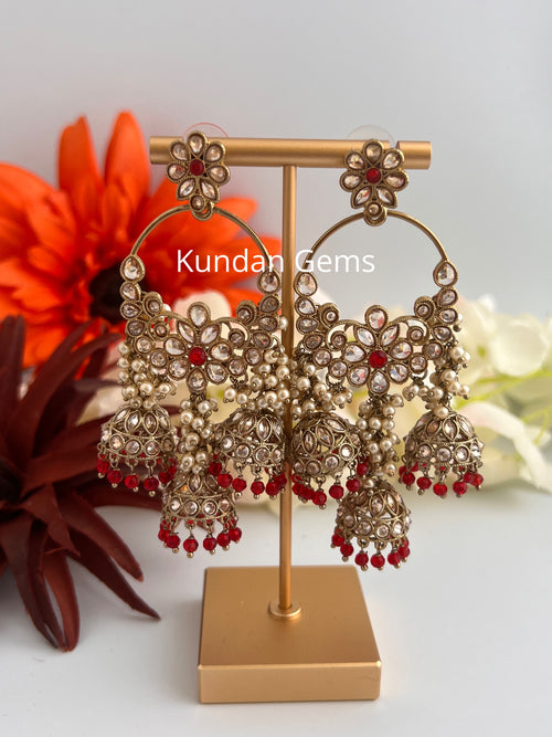 Polki Red Jhumki