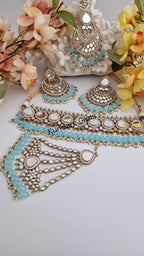 Baby blue and gold mirror choker set