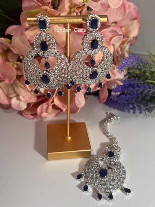 Silver and Navy Blue AD Tikka Set