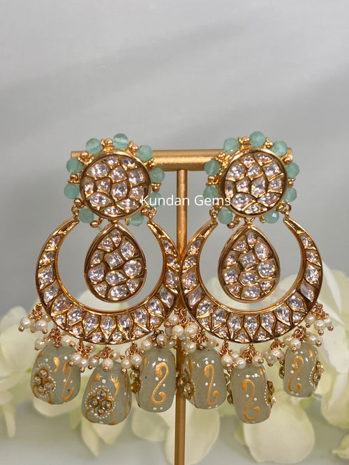 Uncut Kundan mint green earrings