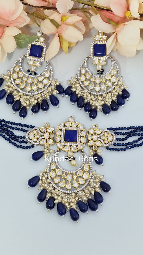 Navy Blue Uncut Kundan Choker Set