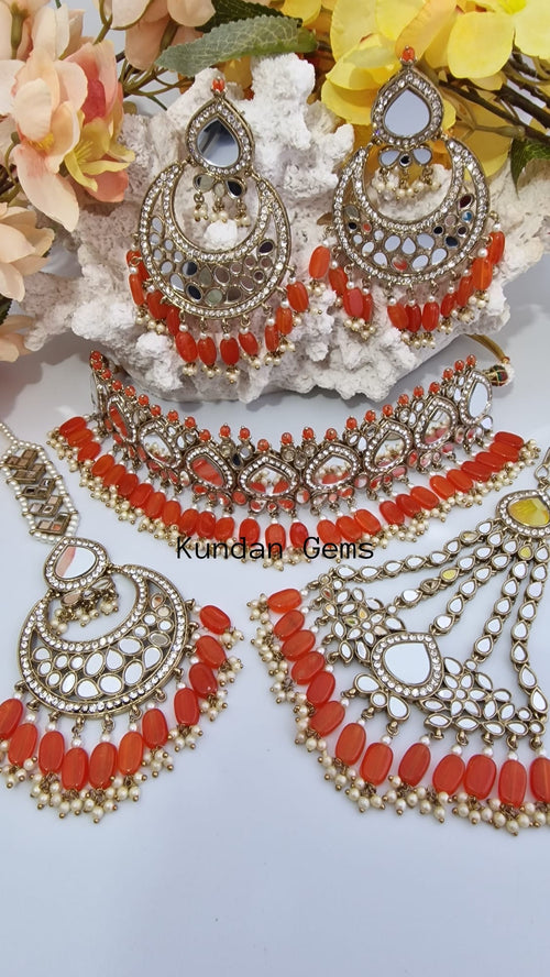 Orange and gold mirror 4 piece set