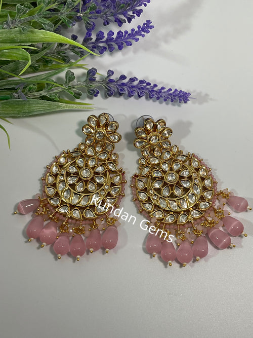 Uncut Kundan baby pink earrings