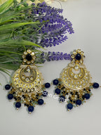 Uncut Kundan navy blue earrings