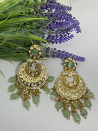 Uncut Kundan mint green earrings