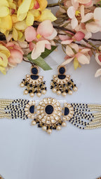 Navy Blue Uncut Kundan Choker Set