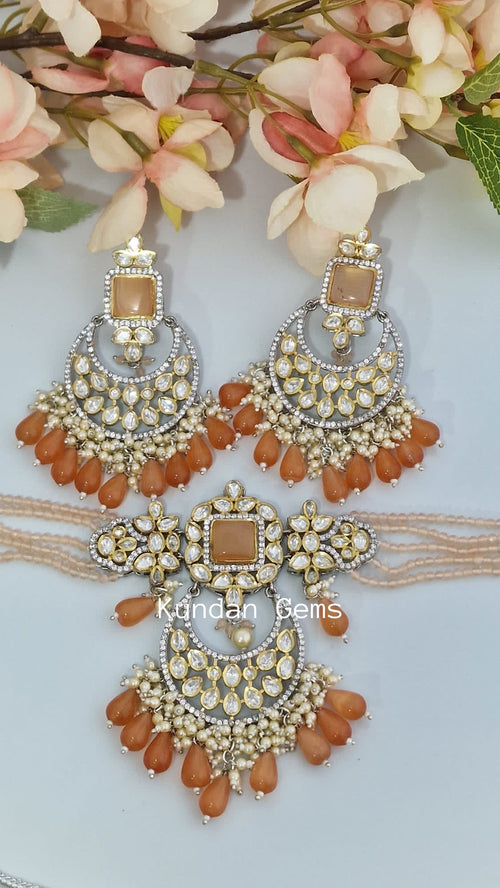 Peach Uncut Kundan Choker Set
