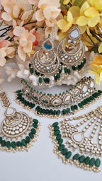 Bottle green and gold mirror choker set
