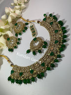 Bottle green polki necklace set