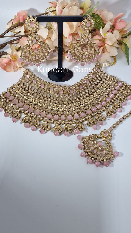 Baby Pink Polki Necklace Set