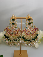 Uncut Kundan earrings hot pink and bottle green