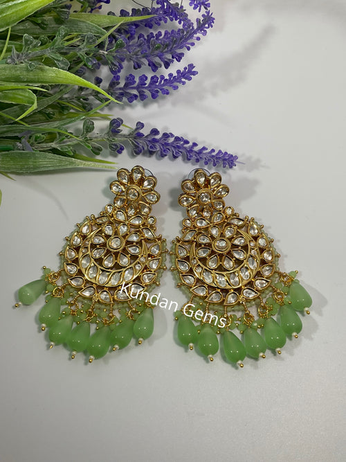 Uncut Kundan parrot green earrings