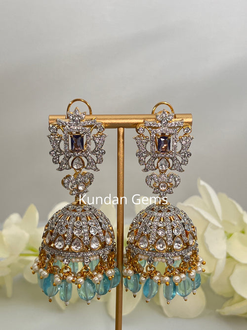 Uncut Kundan baby blue Jhumki