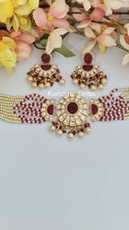 Maroon Uncut Kundan Choker Set