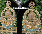 AD & Uncut Kundan Earrings Baby Blue