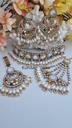 Gold and multi mirror choker set