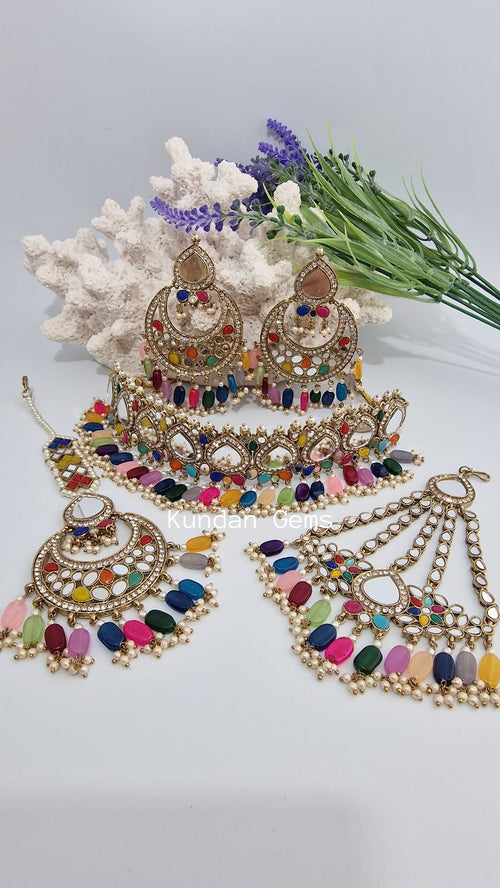 Mirror 4 Piece Multicolored Choker Set