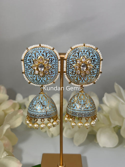 Uncut Kundan baby blue Jhumki
