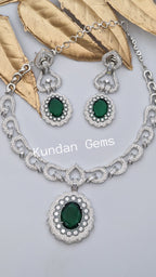 Silver American Diamond Bottle green Pendent Set